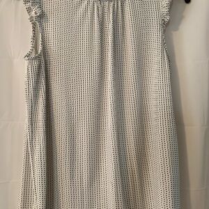 Adriana Papell Women’s White Black DotPleated Flutter Sleeve Blouse, Size Large